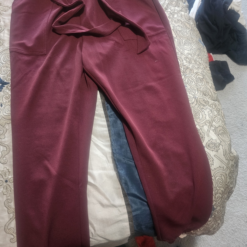 Burgundy Pants with Tie Waist